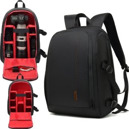 Plecak 4kom.pl Plecak fotograficzny wodoodporny pokrowiec na aparat, sprzęt fotograficzny, laptop 15.6 duży 44x30x19 Czarno-czerwony